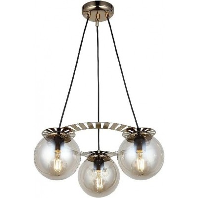 Lámpara colgante 40W 95×41 cm. 3 puntos de luz Cristal, metal y vidrio. Color dorado