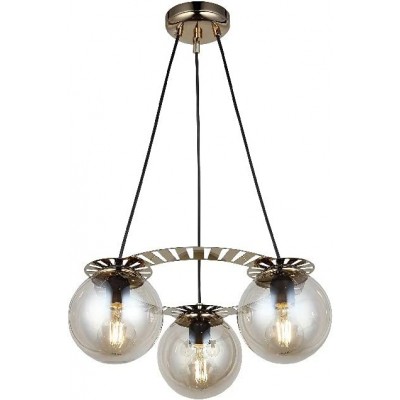 Lámpara colgante 40W Forma Esférica 95×41 cm. 3 puntos de luz Salón, comedor y vestíbulo. Cristal, Metal y Vidrio. Color dorado