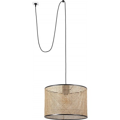 294,95 € Free Shipping | Hanging lamp 15W Cylindrical Shape Ø 45 cm. Living room, dining room and bedroom. Steel and Rattan. Black Color