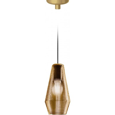 Lámpara colgante Forma Cilíndrica 40×22 cm. Salón, comedor y dormitorio. Cristal y Vidrio. Color dorado