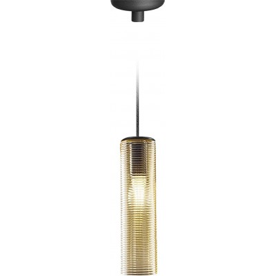 Lampada a sospensione 60W Forma Cilindrica 45×13 cm. Soggiorno, camera da letto e atrio. Cristallo e Bicchiere. Colore nero