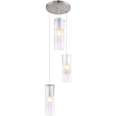 252,95 € Free Shipping | Hanging lamp 60W Cylindrical Shape 120 cm. Triple focus Living room, dining room and bedroom. Metal casting and Glass. Nickel Color