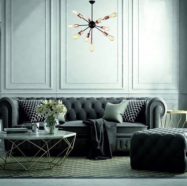 309,95 € Envio grátis | Lustre 60W 70×60 cm. 10 pontos de luz Metais. Cor preto