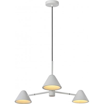Lampe à suspension 9W Façonner Conique 160×65 cm. Triple foyer Salle à manger, chambre et hall. Style moderne. Métal et Textile. Couleur blanc