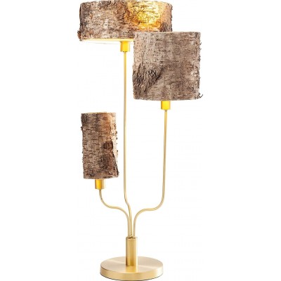 Lampada da tavolo 40W Forma Cilindrica 85×50 cm. 3 punti luce Soggiorno, sala da pranzo e camera da letto. Stile rustico. Acciaio, Legna e Ottone