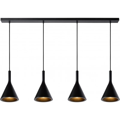 348,95 € Free Shipping | Hanging lamp 100W Conical Shape 160×120 cm. 4 points of light Living room, dining room and bedroom. Modern Style. Metal casting and Concrete. Black Color