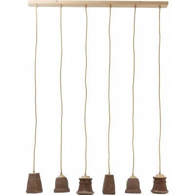 Lámpara colgante Forma Cilíndrica 138×101 cm. 6 focos Comedor, dormitorio y vestíbulo. Estilo vintage. Acero y Metal. Color marrón