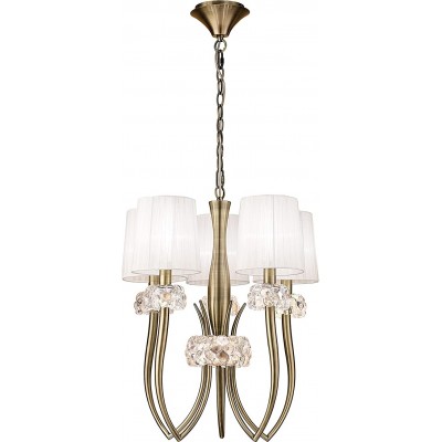 Chandelier 13W Cylindrical Shape Ø 50 cm. 5 points of light. adjustable height Living room, dining room and lobby. Classic Style. Steel, Crystal and Textile. Plated chrome Color