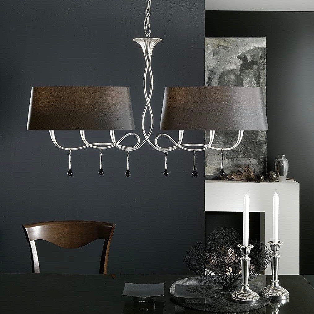 393,95 € Kostenloser Versand | Hängelampe 180W 168×101 cm. 2 Lichtpunkte. verstellbare Höhe Kristall, metall und textil. Schwarz Farbe