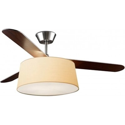331,95 € Free Shipping | Ceiling fan with light 60W Cylindrical Shape 132×132 cm. Includes 3-blade fan Living room, dining room and bedroom. Modern Style. Nickel Metal. Beige Color