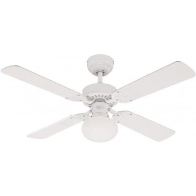 86,95 € Free Shipping | Ceiling fan with light 60W 105×105 cm. 4 reversible blades-blades Living room, dining room and bedroom. Classic Style. Metal casting and Glass. White Color