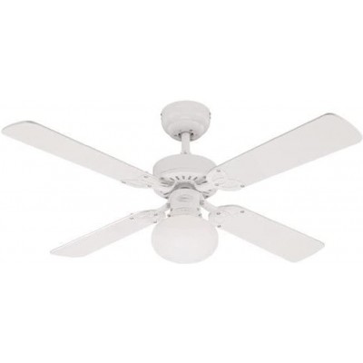 82,95 € Free Shipping | Ceiling fan with light 60W 105×105 cm. 4 reversible blades-blades Metal casting and glass. White Color