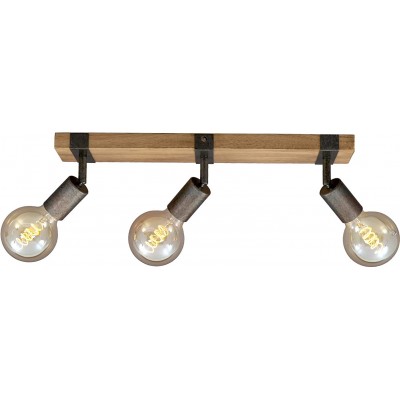 69,95 € Envio grátis | Lâmpada de teto 25W 48×10 cm. 3 pontos de luz ajustáveis Metais e madeira. Cor castanho