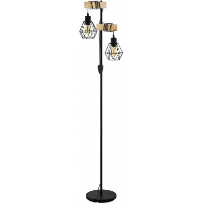 Lámpara de pie Eglo 60W 167×40 cm. 2 puntos de luz Salón, comedor y dormitorio. Estilo moderno e industrial. Acero y Madera. Color negro