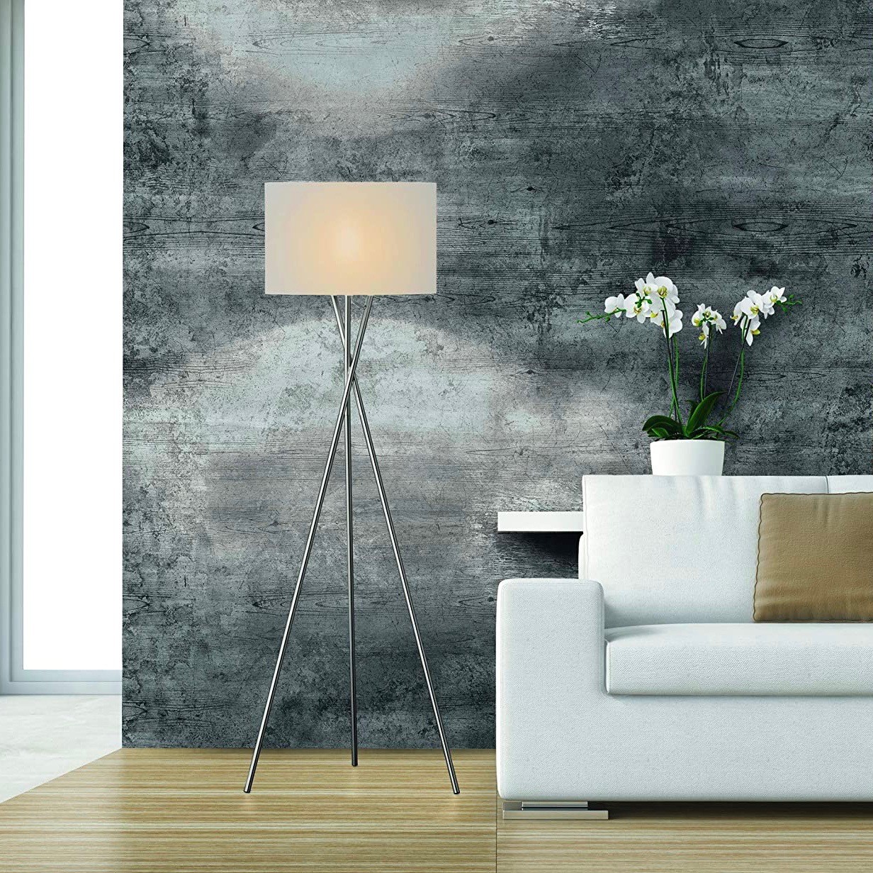 104,95 € Envío gratis | Lámpara de pie 60W 160×54 cm. Colocada sobre trípode Metal y textil. Color gris