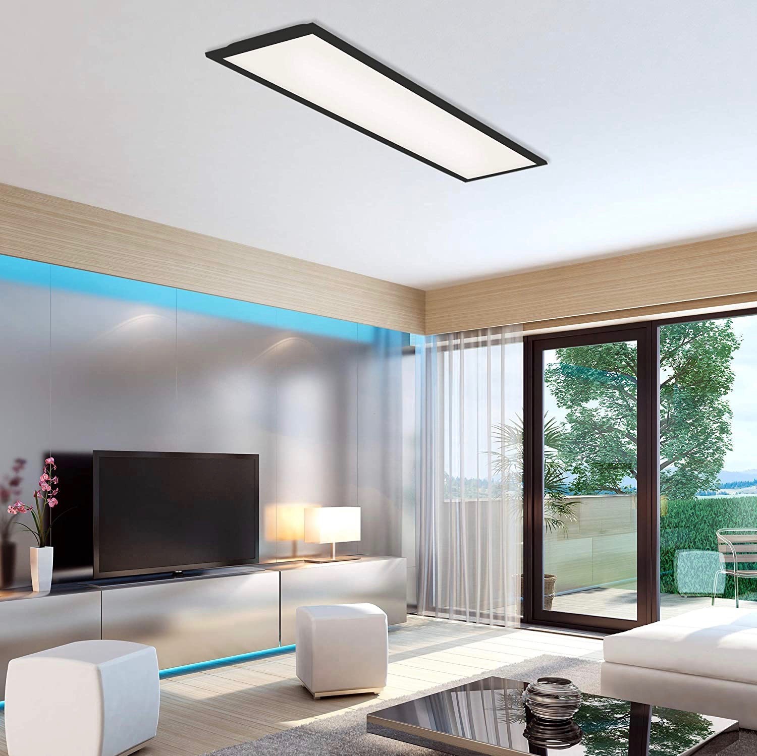 71,95 € Envío gratis | Plafón de interior 100×25 cm. LED Pmma y metal. Color negro