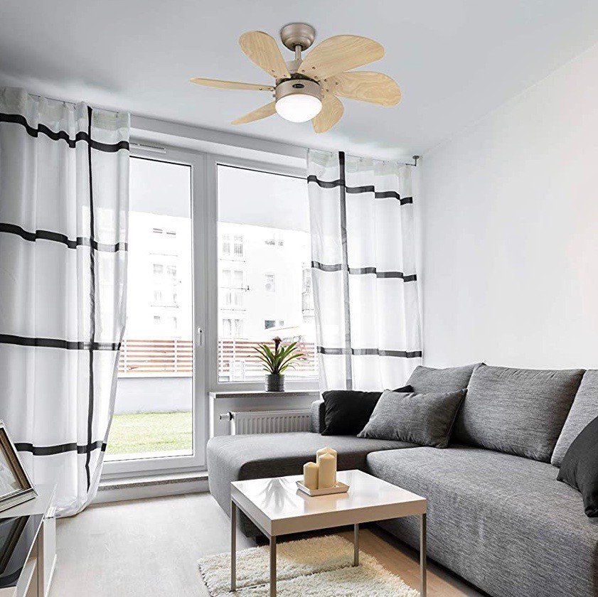 116,95 € Spedizione Gratuita | Ventilatore da soffitto con luce 60W 76×76 cm. 6 pale Metallo. Colore sabbia