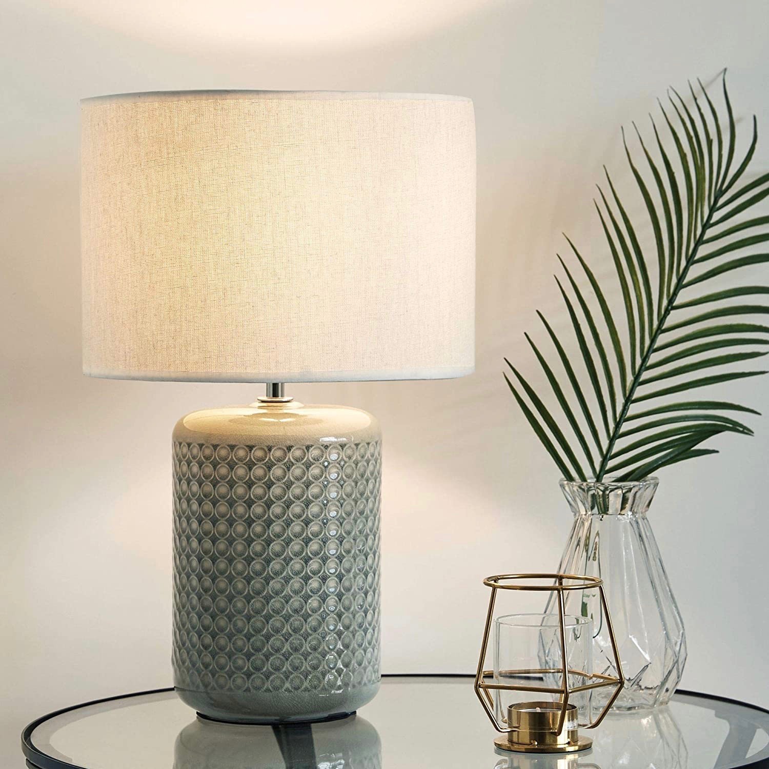 79,95 € Free Shipping | Table lamp 20W 40×25 cm. Ceramic and textile. Beige Color