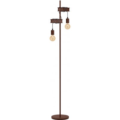Lámpara de pie Eglo 10W Forma Alargada 169×26 cm. 2 puntos de luz Salón, comedor y dormitorio. Estilo vintage e industrial. Metal. Color marrón