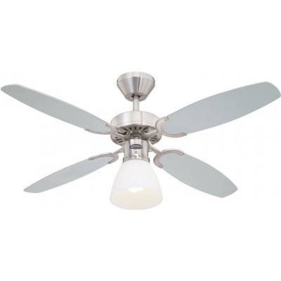137,95 € Free Shipping | Ceiling fan with light 60W 105×105 cm. 4 reversible blades-blades Living room, dining room and bedroom. Modern Style. Steel and Metal casting. Silver Color