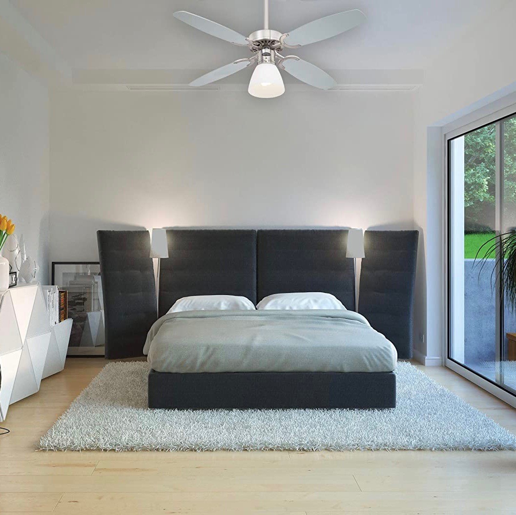 129,95 € Spedizione Gratuita | Ventilatore da soffitto con luce 60W 105×105 cm. 4 pale reversibili Acciaio e metallo. Colore argento