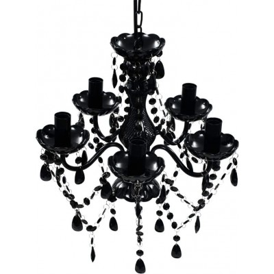 Lámpara de araña 40W 15×14 cm. 5 puntos de luz Salón, dormitorio y vestíbulo. Estilo clásico. Cristal, PMMA y Metal. Color negro