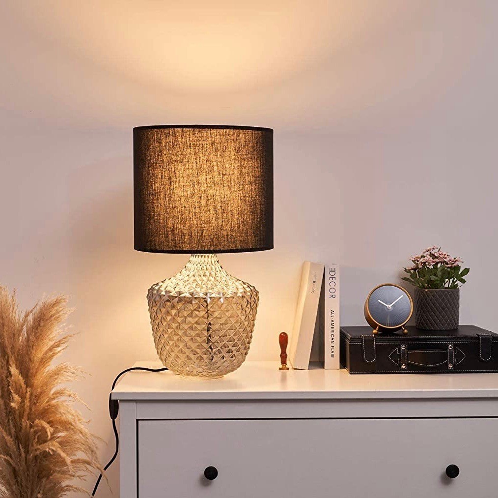 133,95 € Spedizione Gratuita | Lampada da tavolo 20W 32×32 cm. Cristallo, tessile e bicchiere. Colore nero