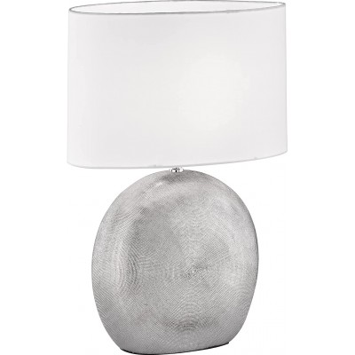 96,95 € Free Shipping | Table lamp Round Shape 53×37 cm. Dining room, bedroom and lobby. Classic Style. Ceramic and Textile. Silver Color