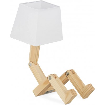 75,95 € Free Shipping | Table lamp Square Shape 42×32 cm. Robot-shaped design Living room, dining room and lobby. Industrial Style. Linen and Wood. White Color