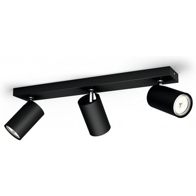 Foco para interior Philips 10W Forma Cilíndrica 44×9 cm. Triple foco LED orientable Salón, dormitorio y vestíbulo. Metal. Color negro