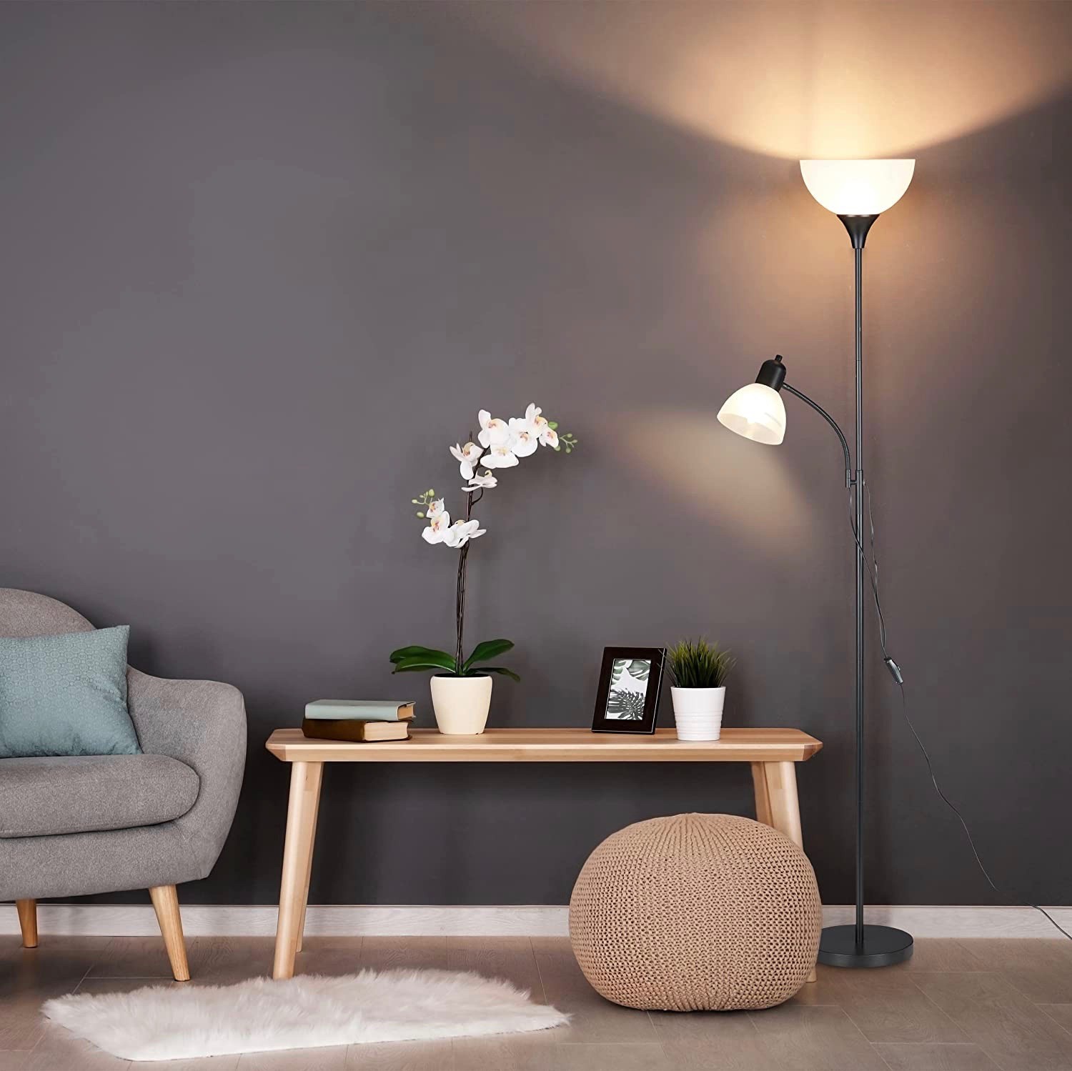 69,95 € Envío gratis | Lámpara de pie 60W 180×48 cm. Brazo auxiliar de lectura Pmma. Color negro