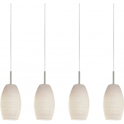 Lâmpada pendurada Eglo 40W Forma Cilíndrica 110×102 cm. 4 pontos de luz Sala de estar, sala de jantar e quarto. Aço e Vidro. Cor branco