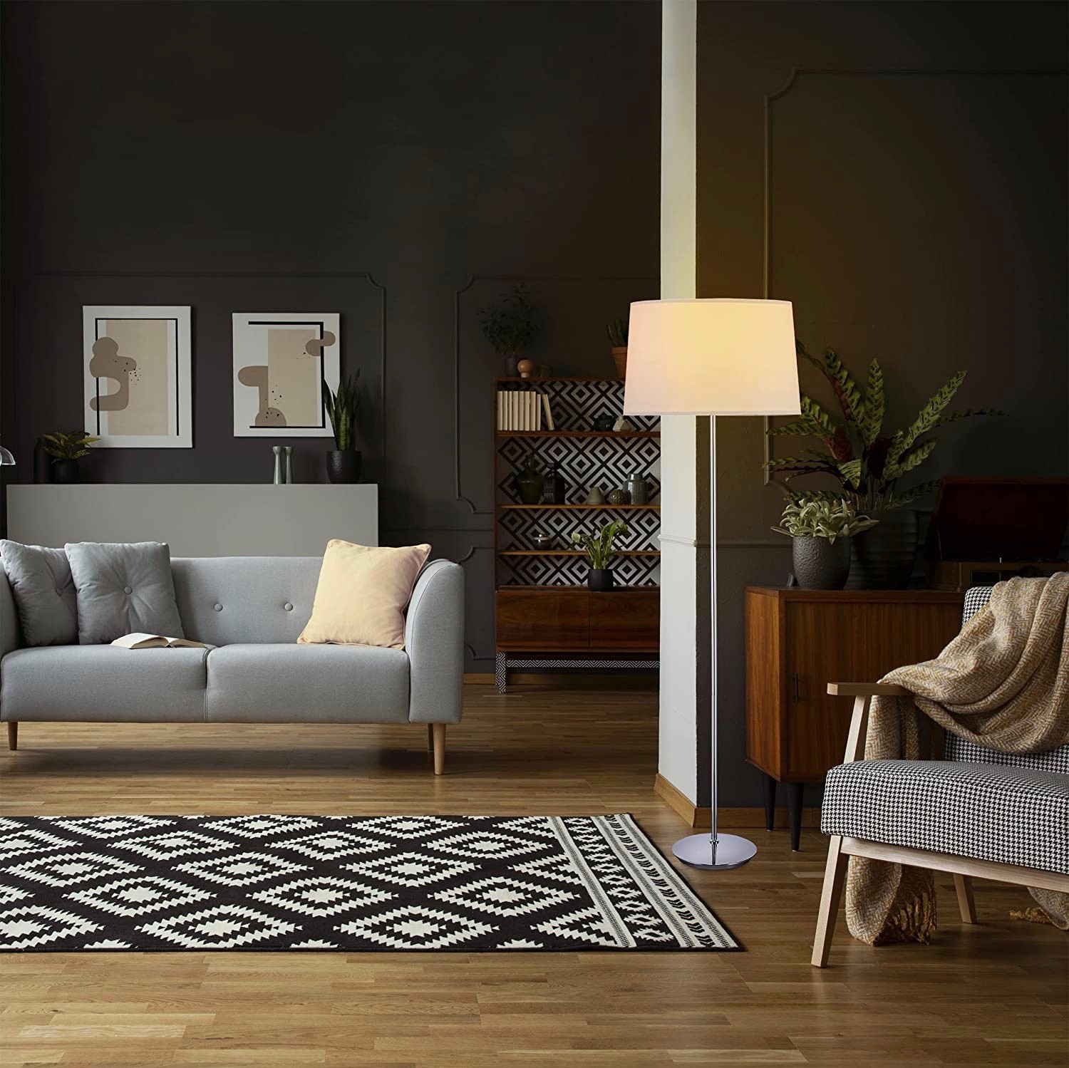 92,95 € Free Shipping | Floor lamp 60W Ø 40 cm. Metal casting and textile. White Color