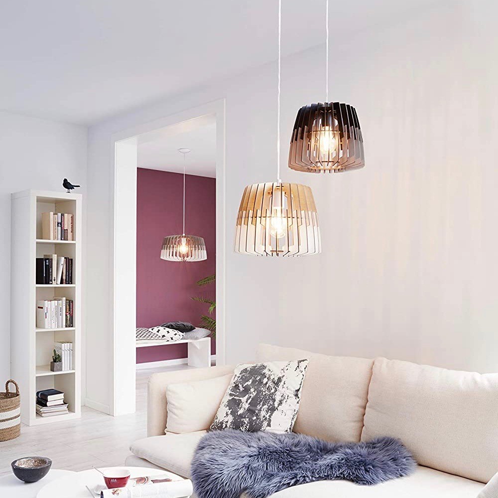 109,95 € Envoi gratuit | Lampe à suspension Eglo 60W Ø 48 cm. Acier et bois. Couleur nickel