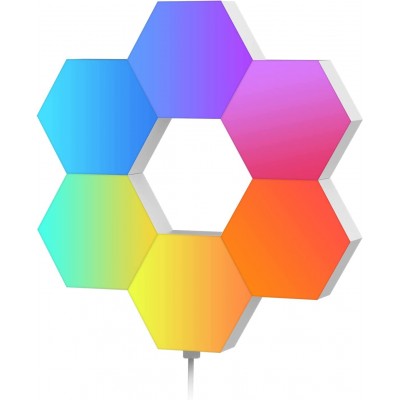 Luz de parede interna 5W 31×10 cm. Conjunto de apliques hexagonais. LED RGB multicoloridos. Conexão USB. Alexa e Google Home Abs e policarbonato