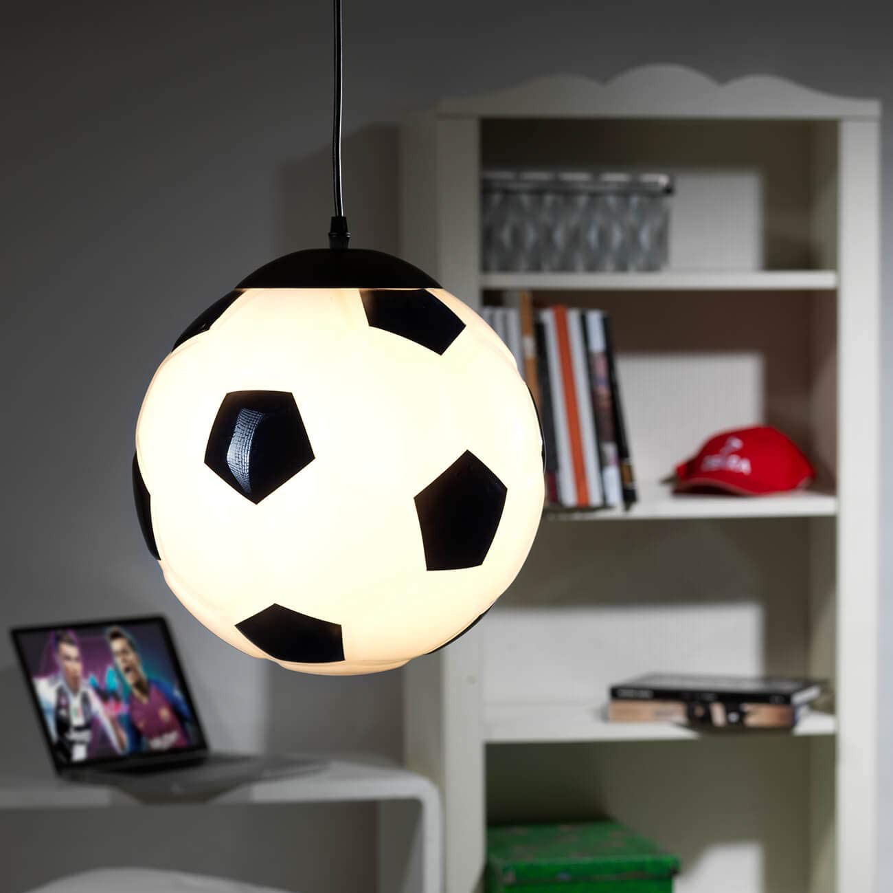 82,95 € Free Shipping | Hanging lamp 22W 37×33 cm. Soccer ball shaped design Acrylic. White Color