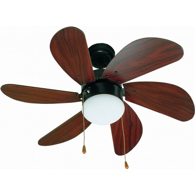 89,95 € Free Shipping | Ceiling fan with light 40W Ø 81 cm. 6 vanes-blades. chain breaker Living room, bedroom and lobby. Classic Style. Steel, Wood and Glass. Brown Color