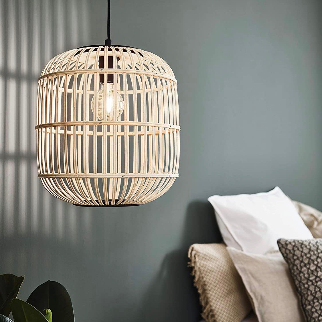 89,95 € Envio grátis | Lâmpada pendurada Eglo 28W Ø 35 cm. Aço e madeira. Cor castanho
