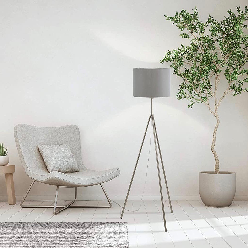89,95 € Бесплатная доставка | Наполная лампа Eglo 11W 3000K Теплый свет. 144×34 cm. Поставил на штатив Стали, пмма и текстиль. Серебро Цвет