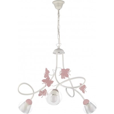 Lampadario 46×44 cm. 3 punti luce. Sagome di farfalle Sala da pranzo, camera da letto e atrio. Stile moderno. Metallo e Bicchiere. Colore rosa