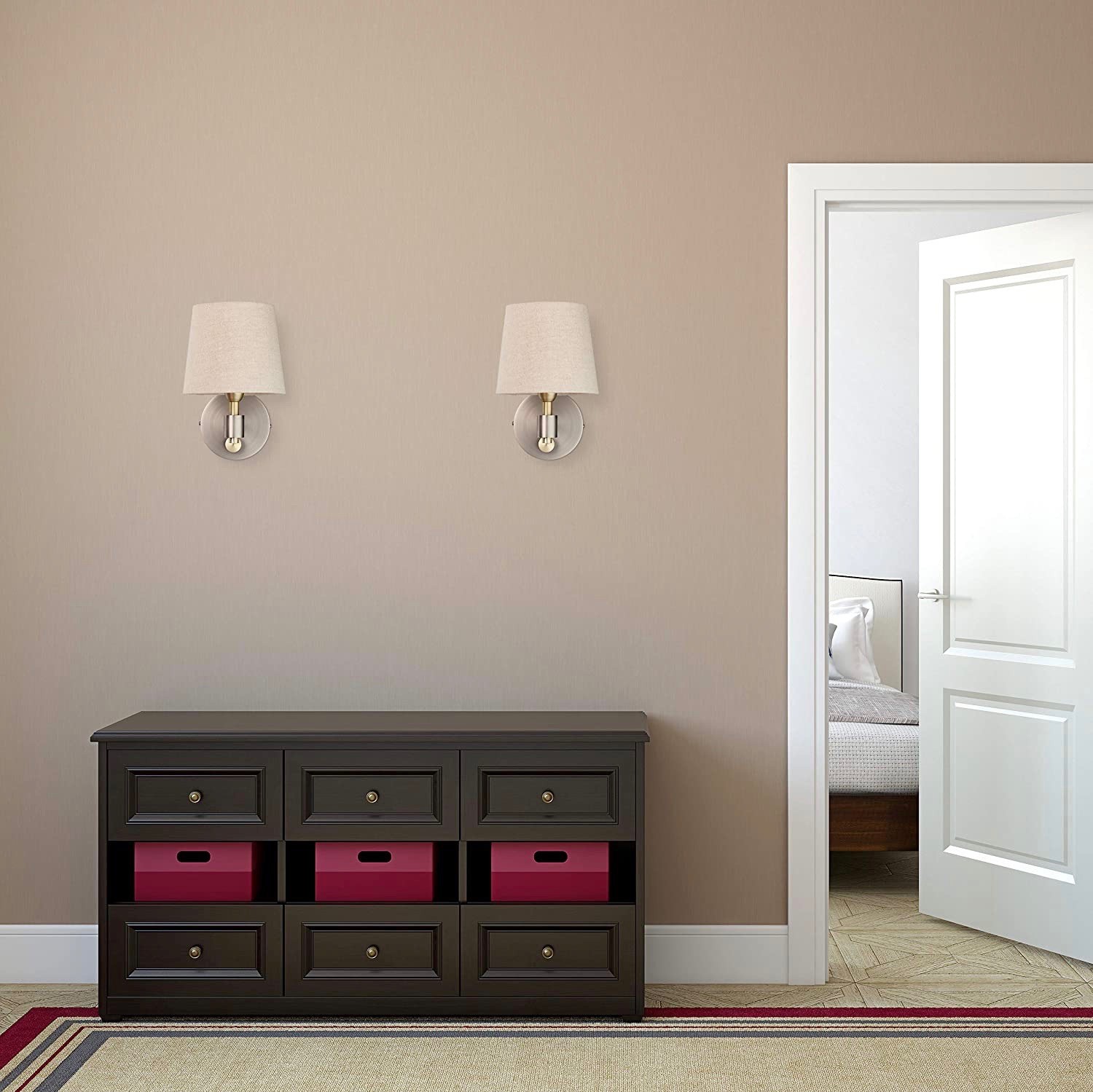 69,95 € Envio grátis | Luz de parede interna 23×21 cm. Metais e têxtil. Cor bege