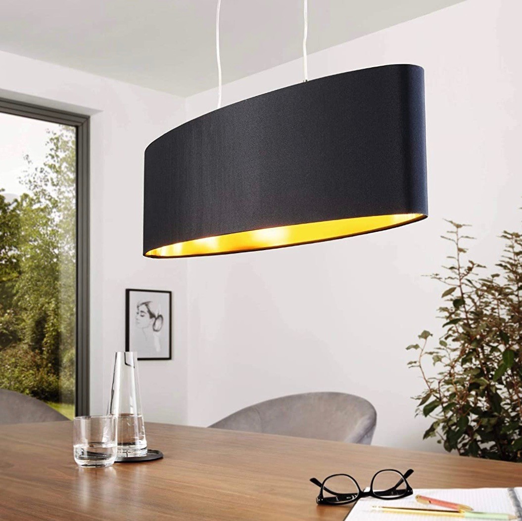 131,95 € Envio grátis | Lâmpada pendurada Eglo 60W 110×78 cm. 2 pontos de luz Aço, pmma e têxtil. Cor preto