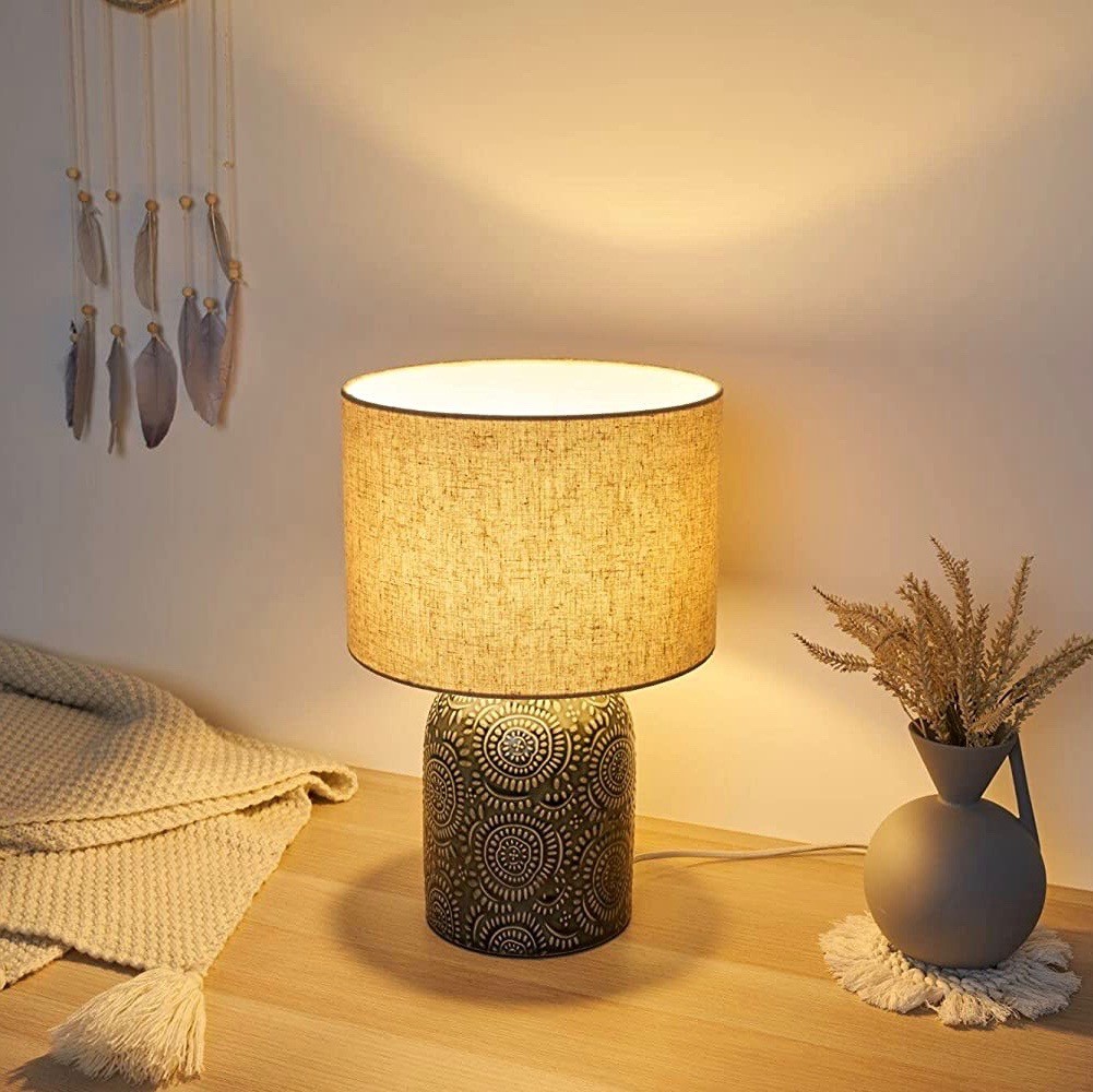 89,95 € Kostenloser Versand | Tischlampe 20W 42×27 cm. Keramik und textil. Beige Farbe