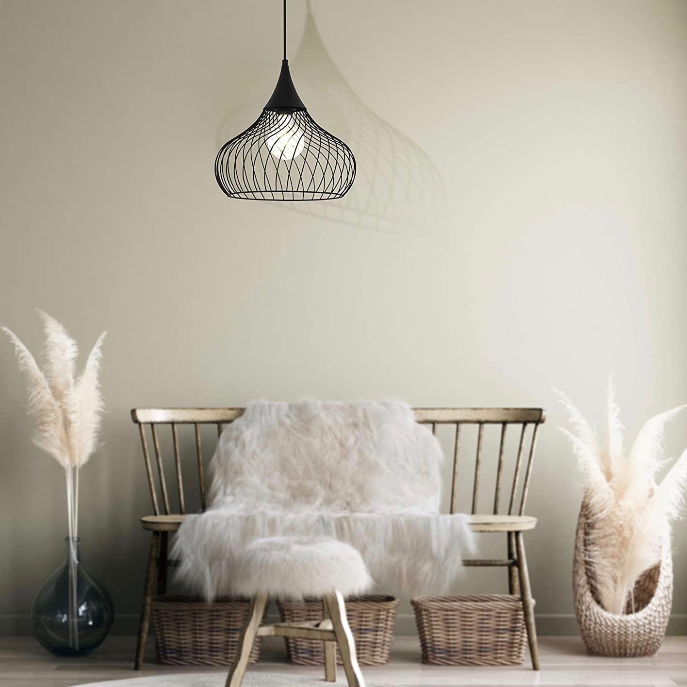 73,95 € Free Shipping | Hanging lamp Eglo 60W 110×37 cm. Steel. Black Color