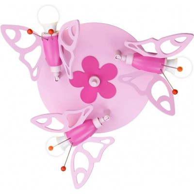 Lampada per bambini 30×30 cm. 3 punti luce. disegno a forma di farfalla Soggiorno, sala da pranzo e camera da letto. Stile moderno. Metallo e Legna. Colore rosa