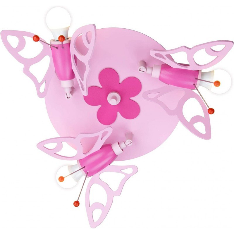 75,95 € Free Shipping | Kids lamp 30×30 cm. 3 points of light. butterfly shaped design Living room, dining room and bedroom. Modern Style. Metal casting and Wood. Rose Color