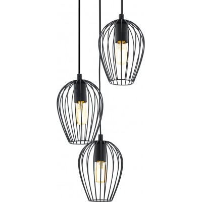 127,95 € Free Shipping | Hanging lamp Eglo 60W Round Shape Ø 38 cm. 3 points of light Living room, dining room and bedroom. Retro Style. Steel and Metal casting. Black Color