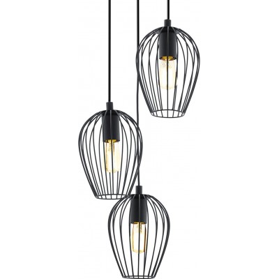 Lampe à suspension Eglo 60W Ø 38 cm. 3 points de lumière Acier et métal. Couleur noir