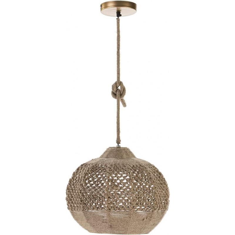 91,95 € Free Shipping | Hanging lamp Spherical Shape 38×38 cm. Living room, dining room and bedroom. Metal casting and Textile. Brown Color