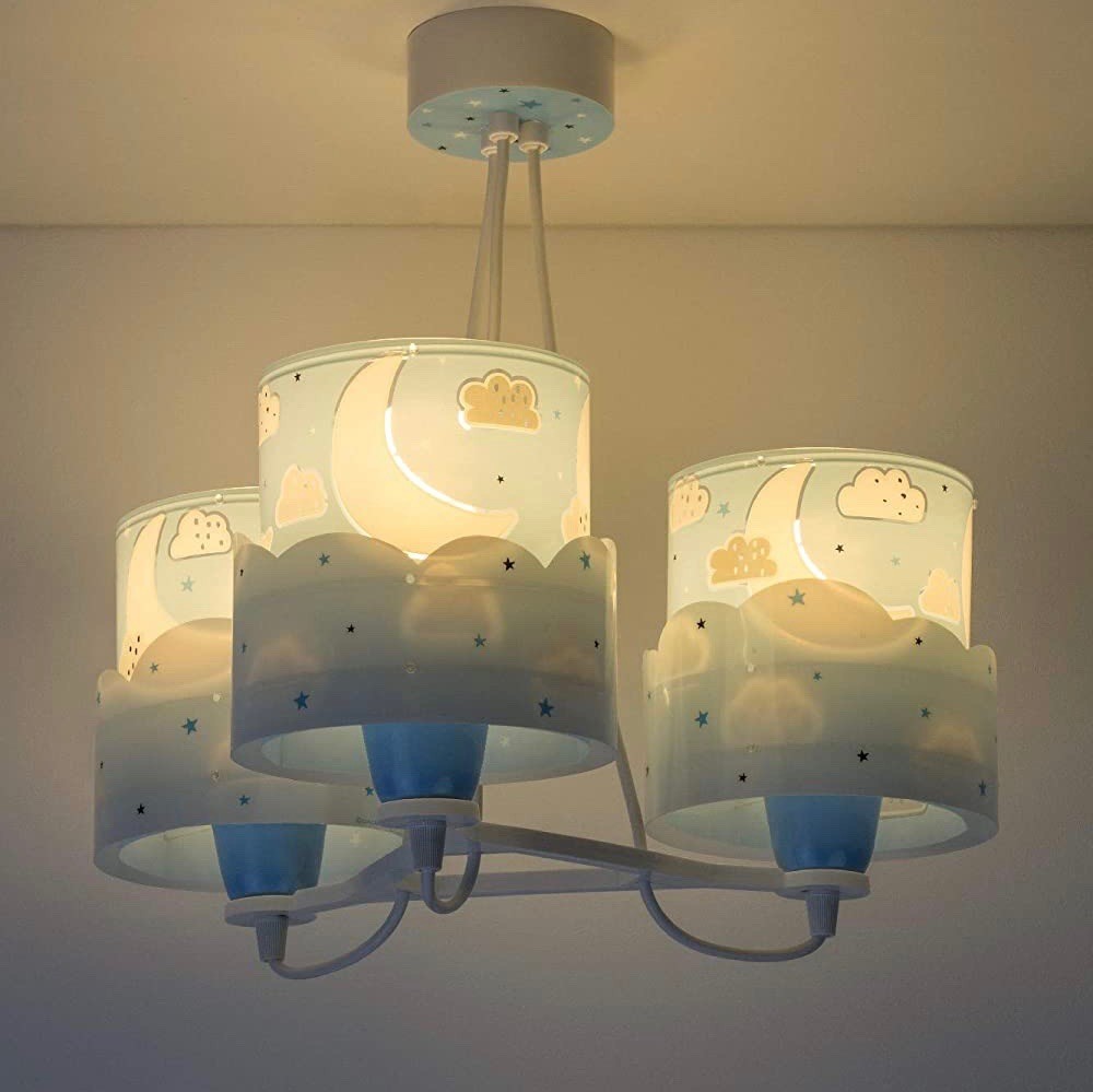 74,95 € Envoi gratuit | Lampe pour enfants 60W 39×39 cm. Mise au point triple. La lune et les nuages Abs, aluminium et pmma. Couleur bleu